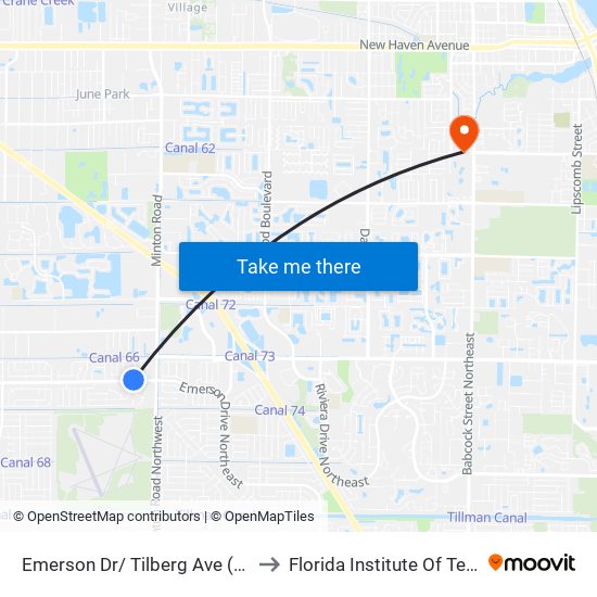 Emerson Dr/ Tilberg Ave (Ne Corner) to Florida Institute Of Technology map