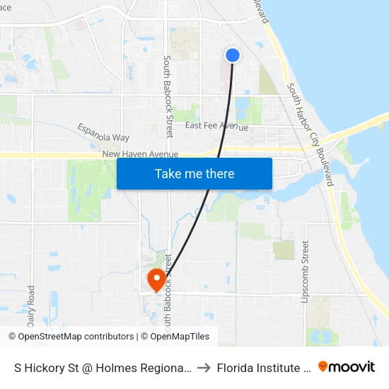 S Hickory St @ Holmes Regional Hospital Heart Entrance to Florida Institute Of Technology map