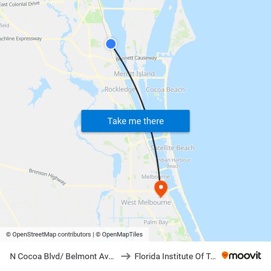 N Cocoa Blvd/ Belmont Ave (Se Corner) to Florida Institute Of Technology map