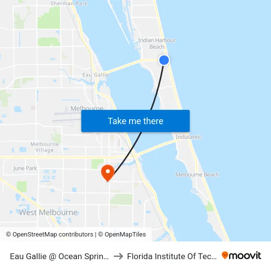 Eau Gallie @ Ocean Springs Plaza to Florida Institute Of Technology map