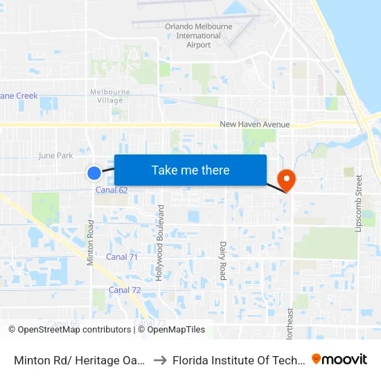 Minton Rd/ Heritage Oaks Blvd to Florida Institute Of Technology map