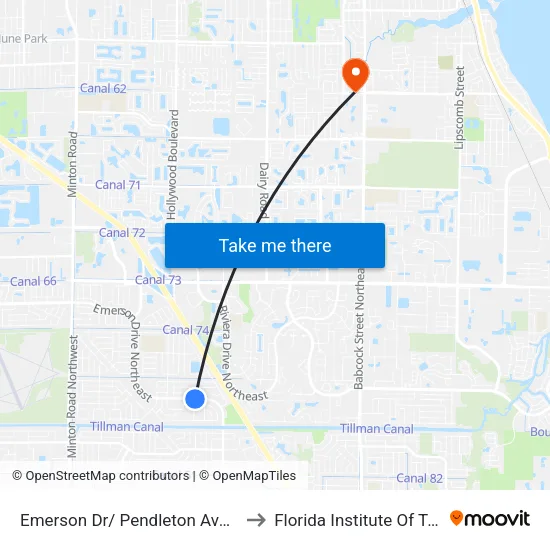 Emerson Dr/ Pendleton Ave (Sw Corner) to Florida Institute Of Technology map