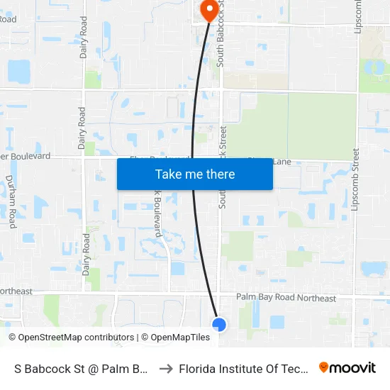 S Babcock St @ Palm Bay Plaza to Florida Institute Of Technology map
