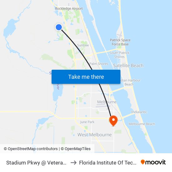 Stadium Pkwy @ Veterans Clinic to Florida Institute Of Technology map