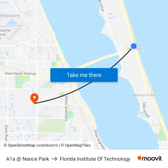 A1a @ Nance Park to Florida Institute Of Technology map