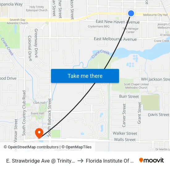 E. Strawbridge Ave @ Trinity Towers West to Florida Institute Of Technology map