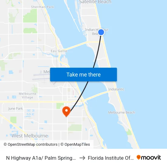 N Highway A1a/ Palm Springs Blvd (Se Corner) to Florida Institute Of Technology map