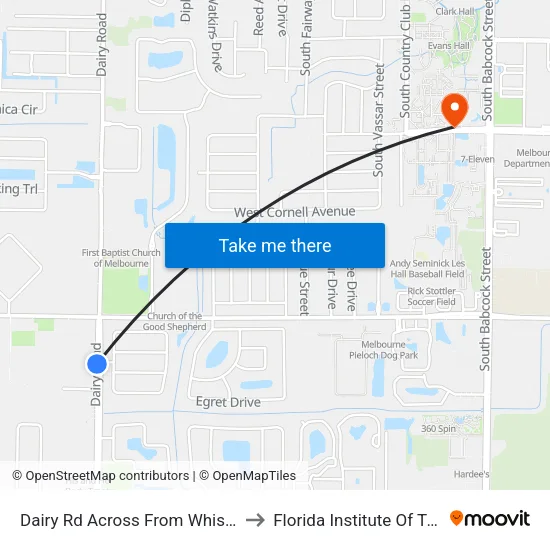 Dairy Rd Across From Whispering Pines to Florida Institute Of Technology map