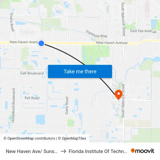 New Haven Ave/ Sunset Dr to Florida Institute Of Technology map
