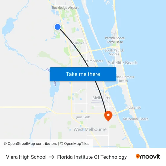 Viera High School to Florida Institute Of Technology map