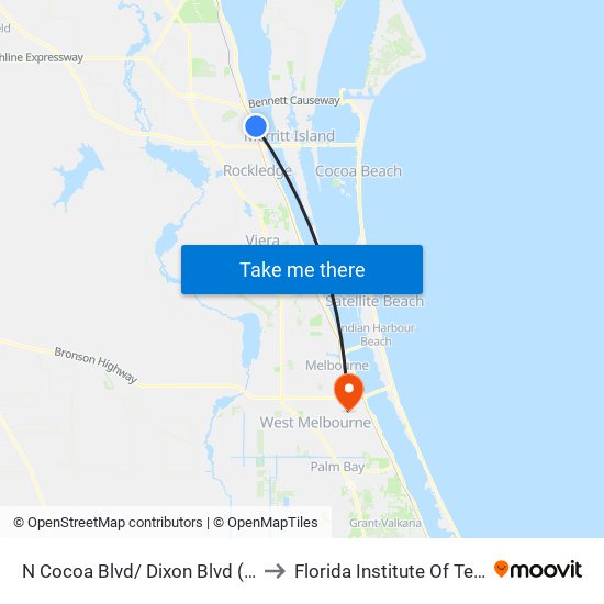 N Cocoa Blvd/ Dixon Blvd (Ne Corner) to Florida Institute Of Technology map