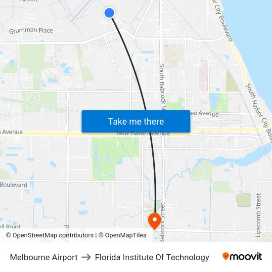 Melbourne Airport to Florida Institute Of Technology map