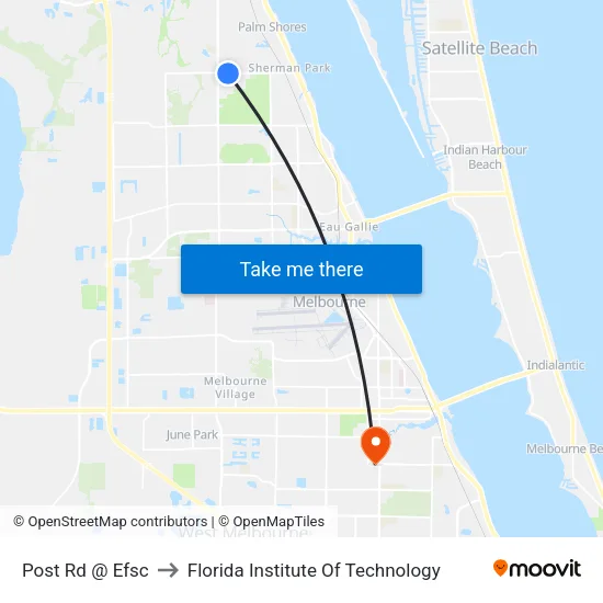 Post Rd @ Efsc to Florida Institute Of Technology map