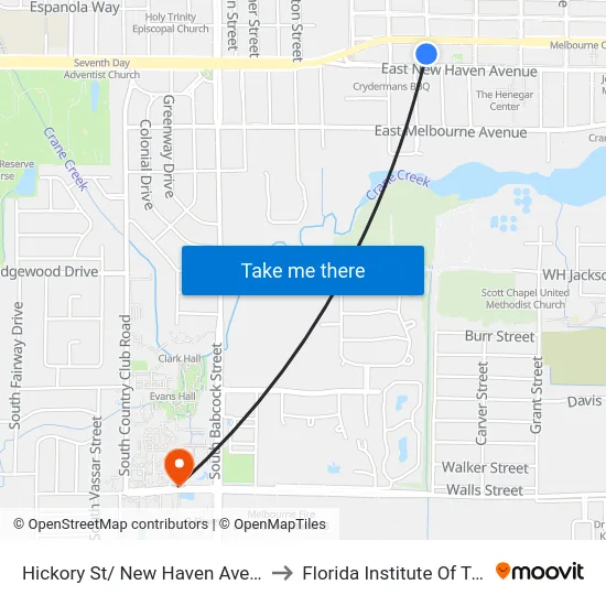 Hickory St/ New Haven Ave (Nw Corner) to Florida Institute Of Technology map