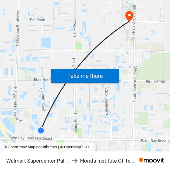 Walmart Supercenter Palm Bay Rd to Florida Institute Of Technology map