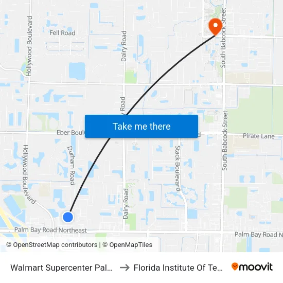Walmart Supercenter Palm Bay Rd to Florida Institute Of Technology map