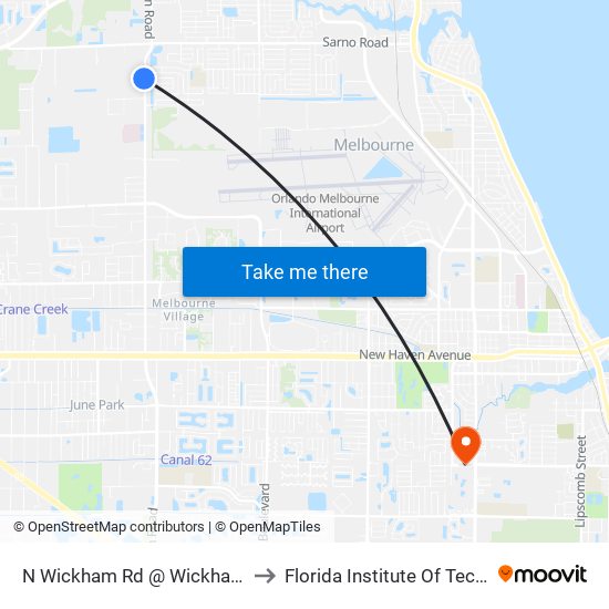 N Wickham Rd @ Wickham Green to Florida Institute Of Technology map