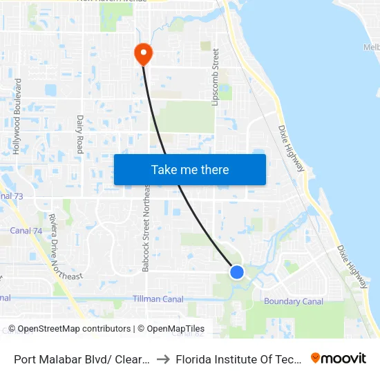 Port Malabar Blvd/ Clearmont St to Florida Institute Of Technology map