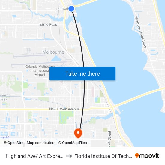 Highland Ave/ Art Expressions to Florida Institute Of Technology map