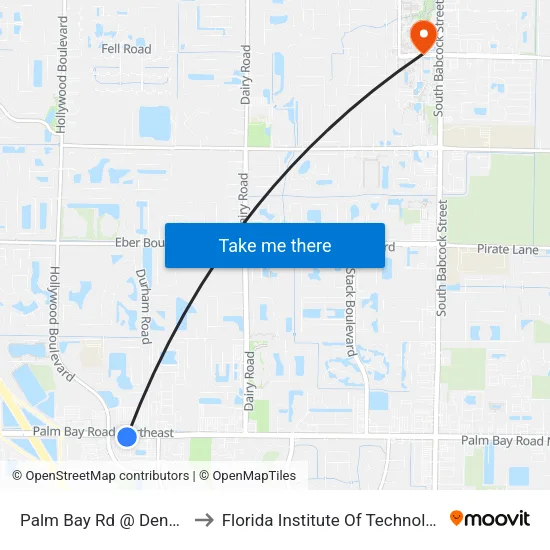 Palm Bay Rd @ Dennys to Florida Institute Of Technology map