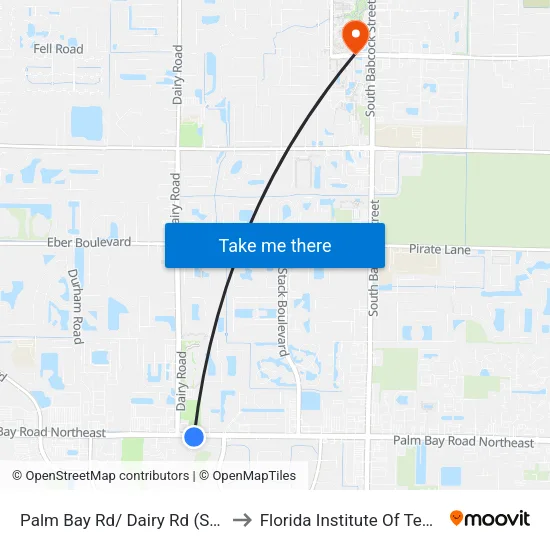 Palm Bay Rd/ Dairy Rd (Se Corner) to Florida Institute Of Technology map