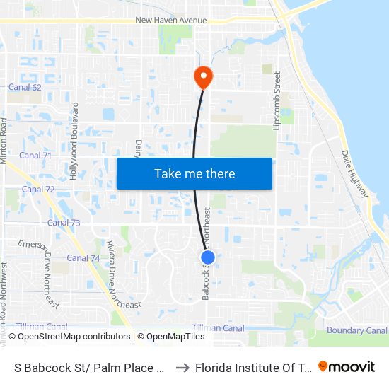S Babcock St/ Palm Place Dr (Se Corner) to Florida Institute Of Technology map