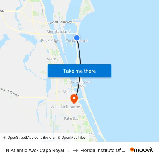 N Atlantic Ave/ Cape Royal Dr (Se Corner) to Florida Institute Of Technology map