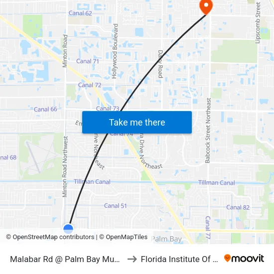 Malabar Rd @ Palm Bay Municipal Complex to Florida Institute Of Technology map