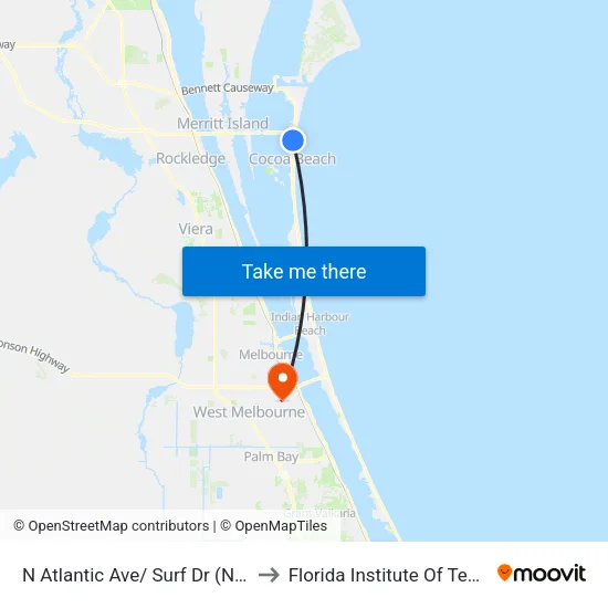 N Atlantic Ave/ Surf Dr (Ne Corner) to Florida Institute Of Technology map
