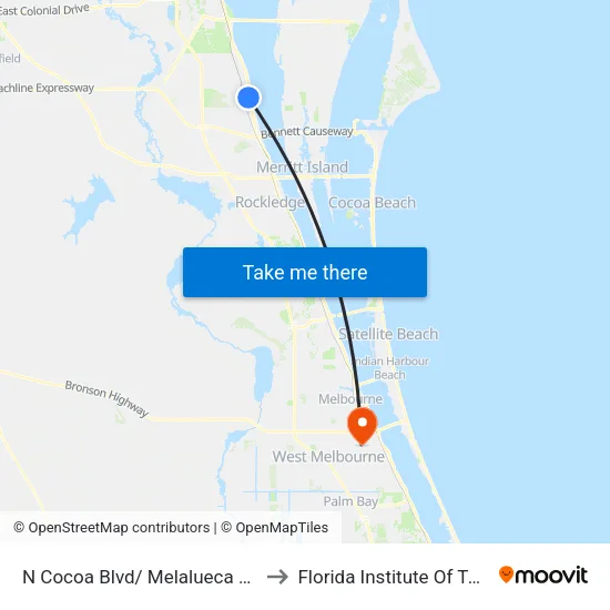 N Cocoa Blvd/ Melalueca Rd Eastside to Florida Institute Of Technology map