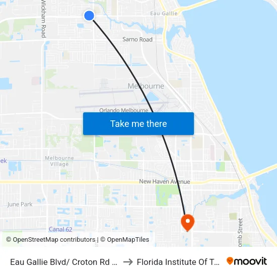 Eau Gallie Blvd/ Croton Rd (Nw Corner) to Florida Institute Of Technology map