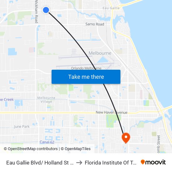 Eau Gallie Blvd/ Holland St (Ne Corner) to Florida Institute Of Technology map