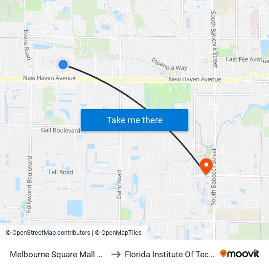 Melbourne Square Mall @ Macy's to Florida Institute Of Technology map