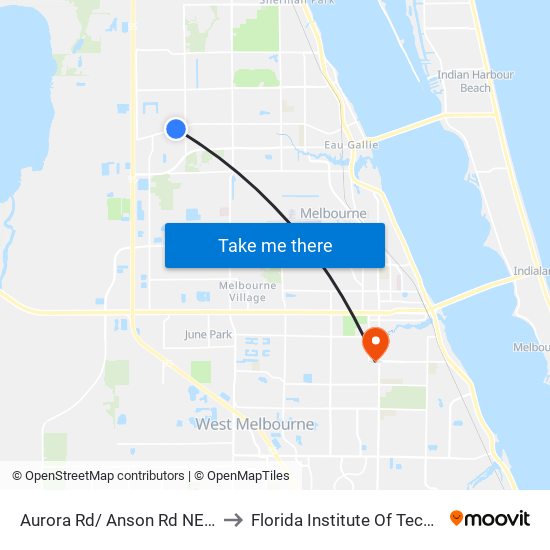 Aurora Rd/ Anson Rd NE Corner to Florida Institute Of Technology map