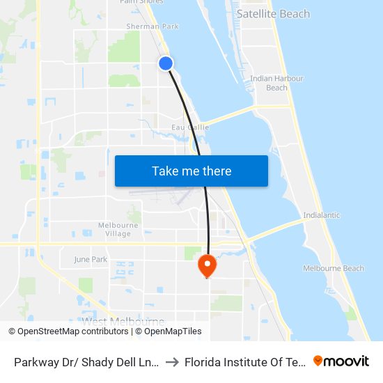 Parkway Dr/ Shady Dell Ln SE Corner to Florida Institute Of Technology map