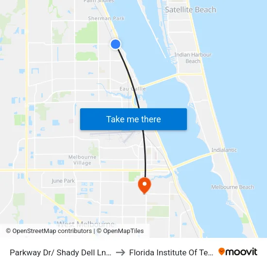 Parkway Dr/ Shady Dell Ln SE Corner to Florida Institute Of Technology map