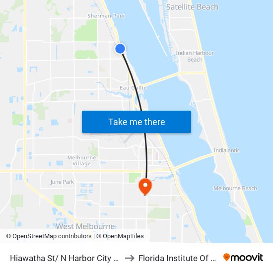 Hiawatha St/ N Harbor City Blvd SE Corner to Florida Institute Of Technology map