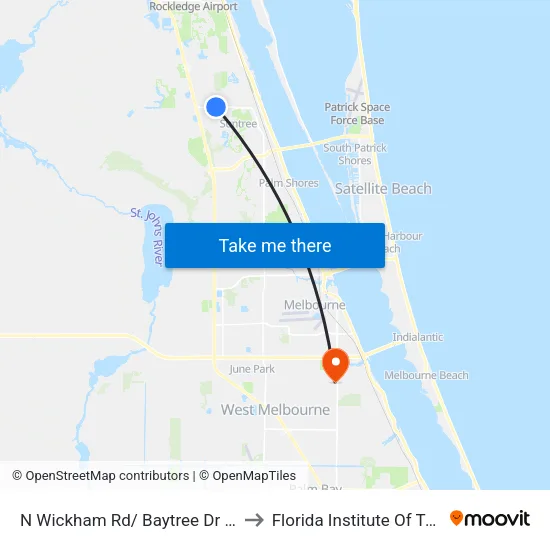 N Wickham Rd/ Baytree Dr (Sw Corner) to Florida Institute Of Technology map