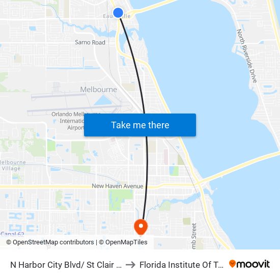 N Harbor City Blvd/ St Clair St SE Corner to Florida Institute Of Technology map