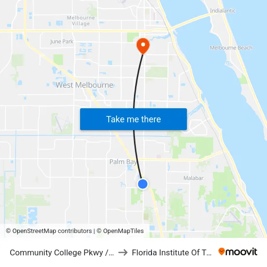 Community College Pkwy / Babcock St to Florida Institute Of Technology map