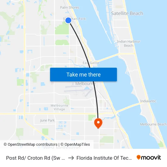 Post Rd/ Croton Rd (Sw Corner) to Florida Institute Of Technology map