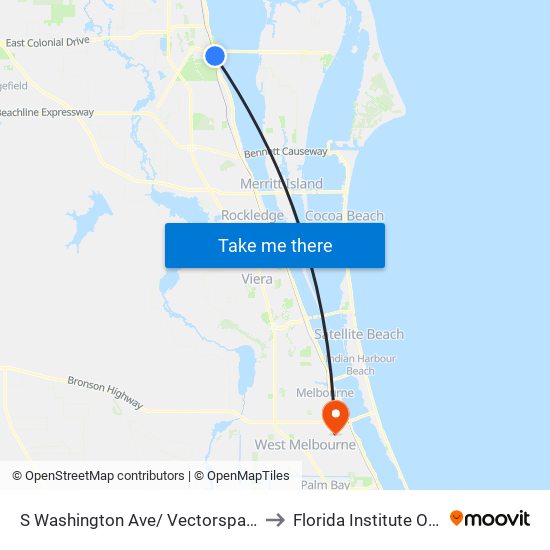 S Washington Ave/ Vectorspace Blvd (Se Corner) to Florida Institute Of Technology map