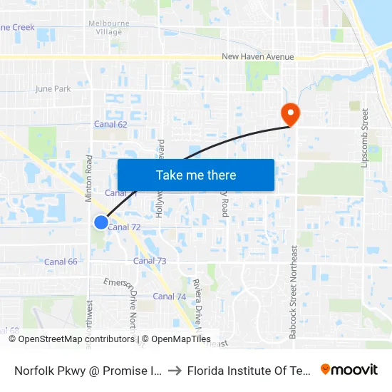 Norfolk Pkwy @ Promise In Brevard to Florida Institute Of Technology map