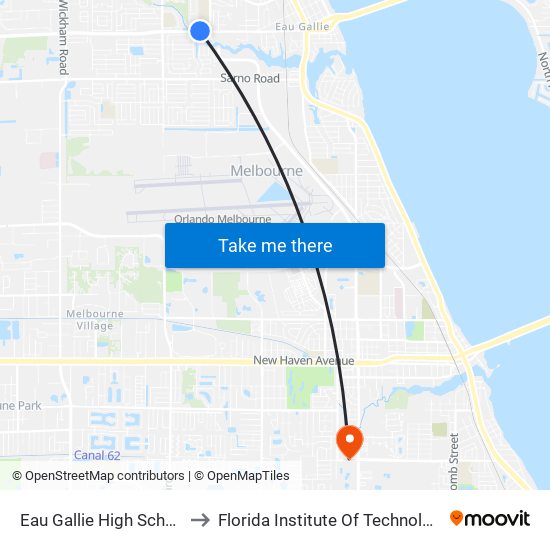 Eau Gallie High School to Florida Institute Of Technology map