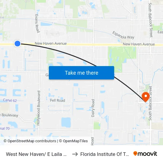 West New Haven/ E Laila Dr NE Corner to Florida Institute Of Technology map