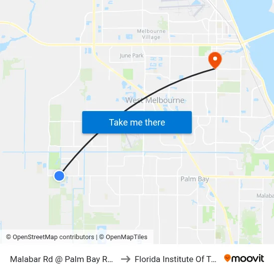 Malabar Rd @ Palm Bay Regional Park to Florida Institute Of Technology map