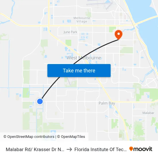Malabar Rd/ Krasser Dr NE Corner to Florida Institute Of Technology map