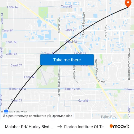 Malabar Rd/ Hurley Blvd NW Corner to Florida Institute Of Technology map