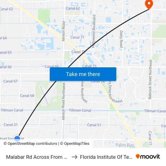 Malabar Rd Across From Post Office to Florida Institute Of Technology map