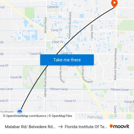 Malabar Rd/ Belvedere Rd NE Corner to Florida Institute Of Technology map